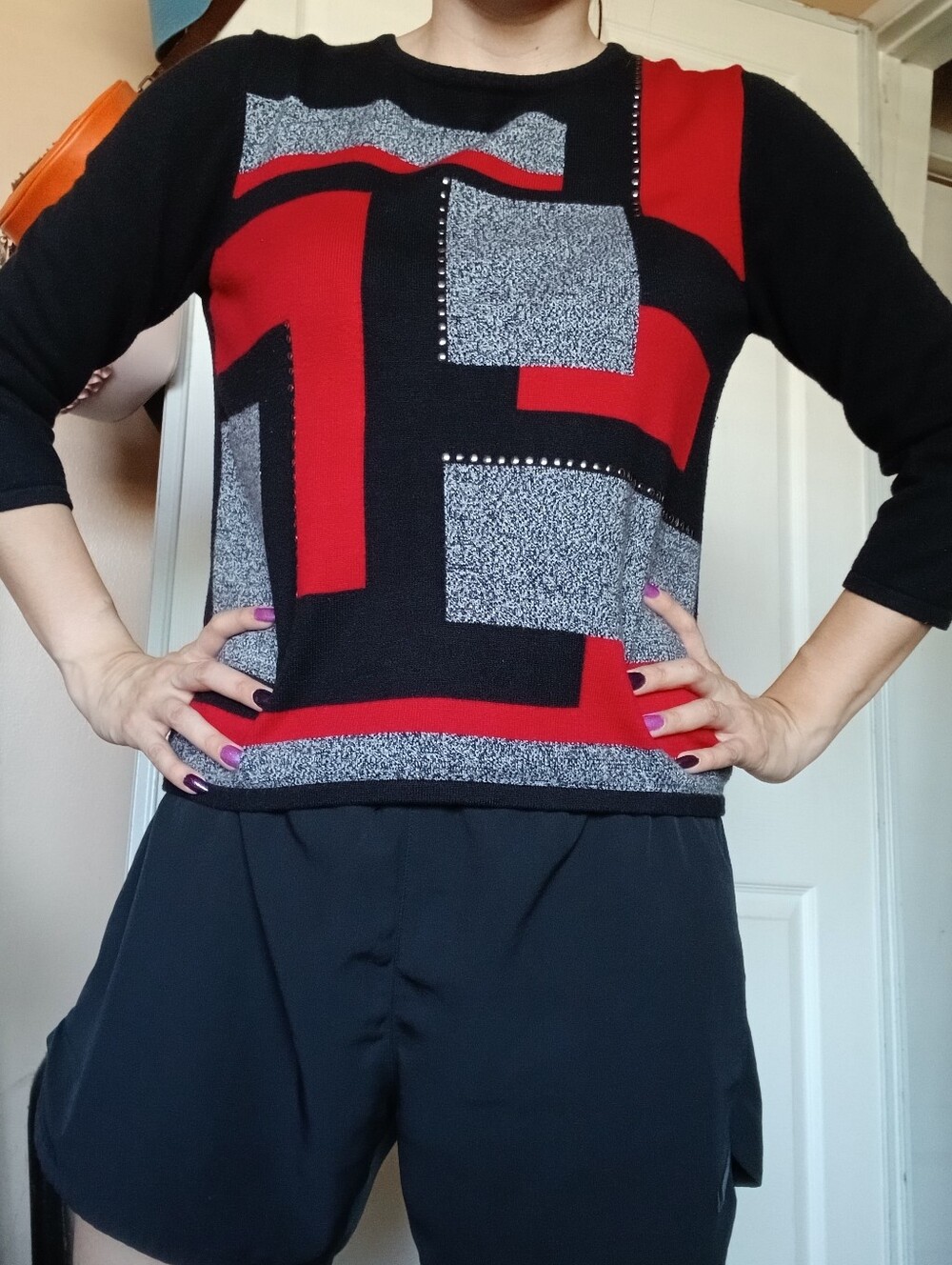 Alfred Dunner Geometric Colorblock Sweater Top